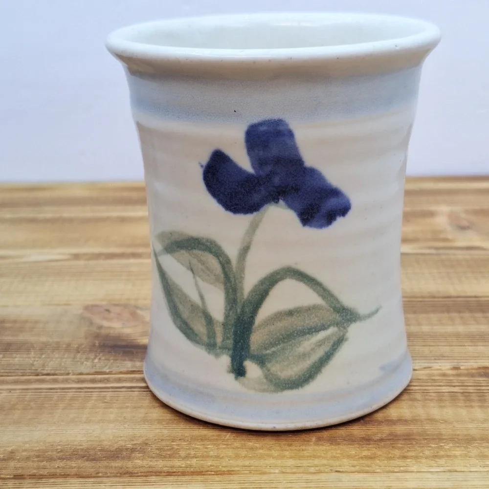 Pottery Crock Jar Vase Handmade Flowers Pencil‎ Holder Utensil Mini 4